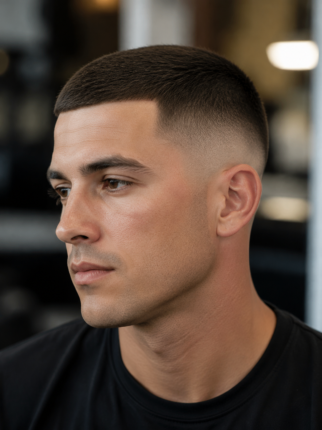 crew cut fade with short top and faded sides