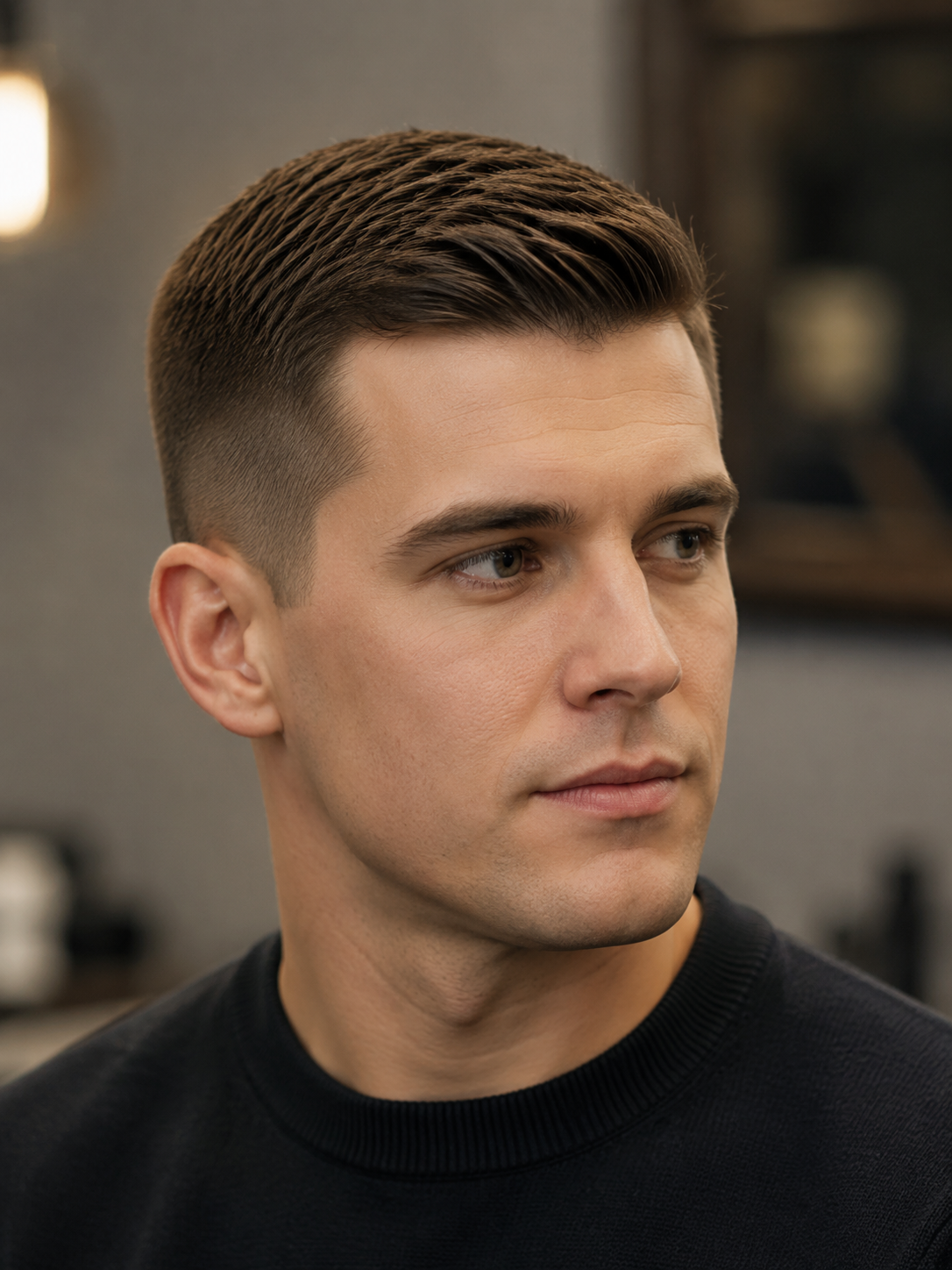 Ivy League crew cut with side-parted top