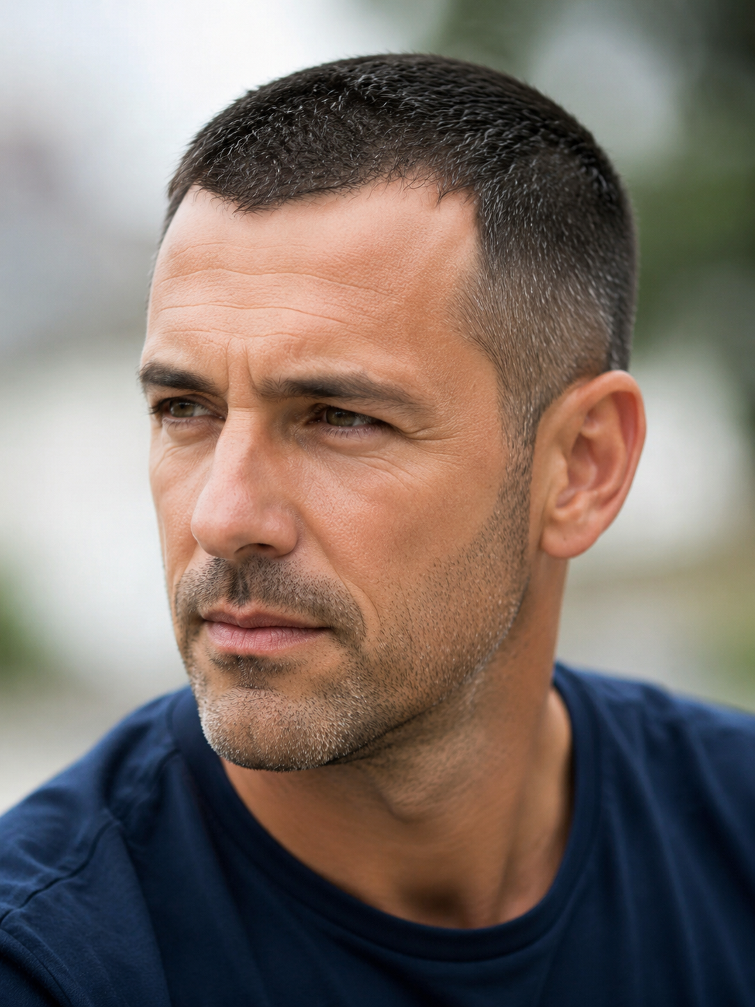 crew cut for receding hairline with mature hairline