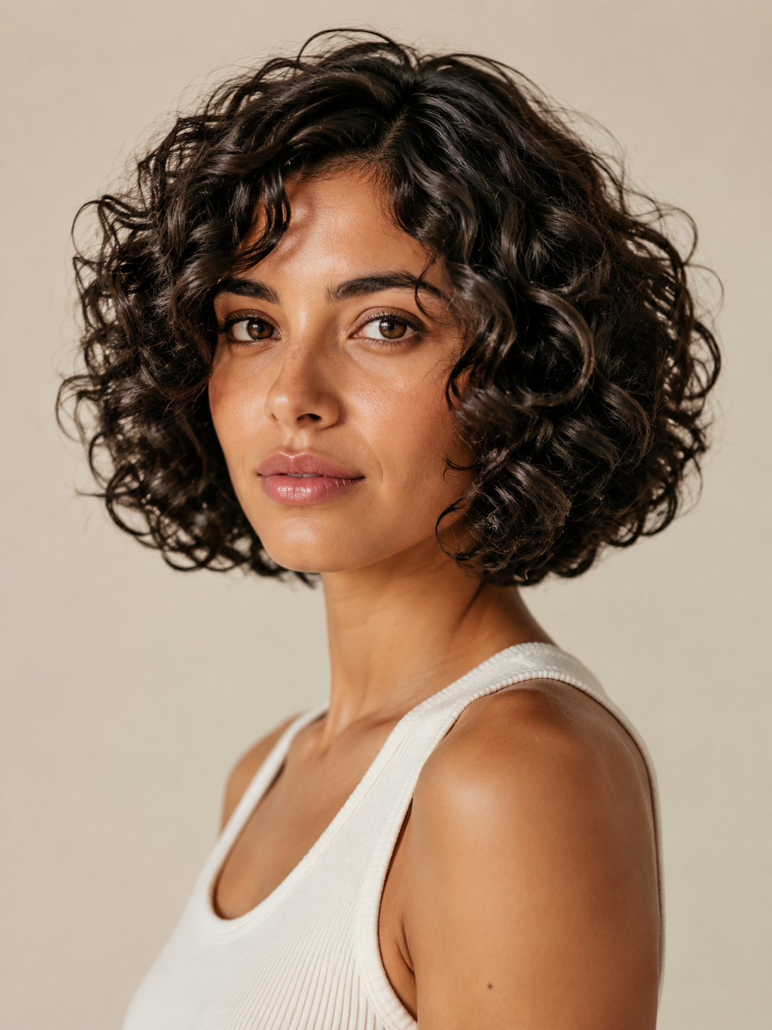 classic curly bob with balanced chin length shape and defined curls