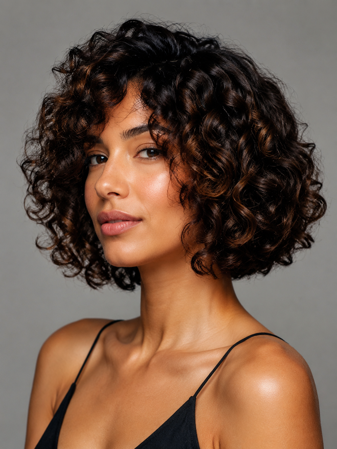 curly bob haircut with balanced curl shape and defined volume