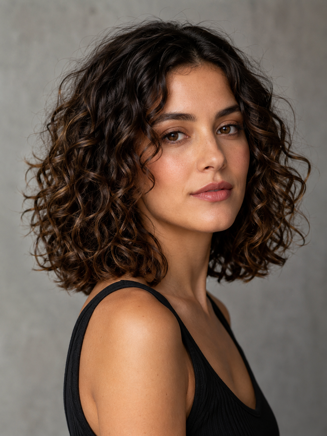 shoulder length curly bob with soft curl movement and balanced shape