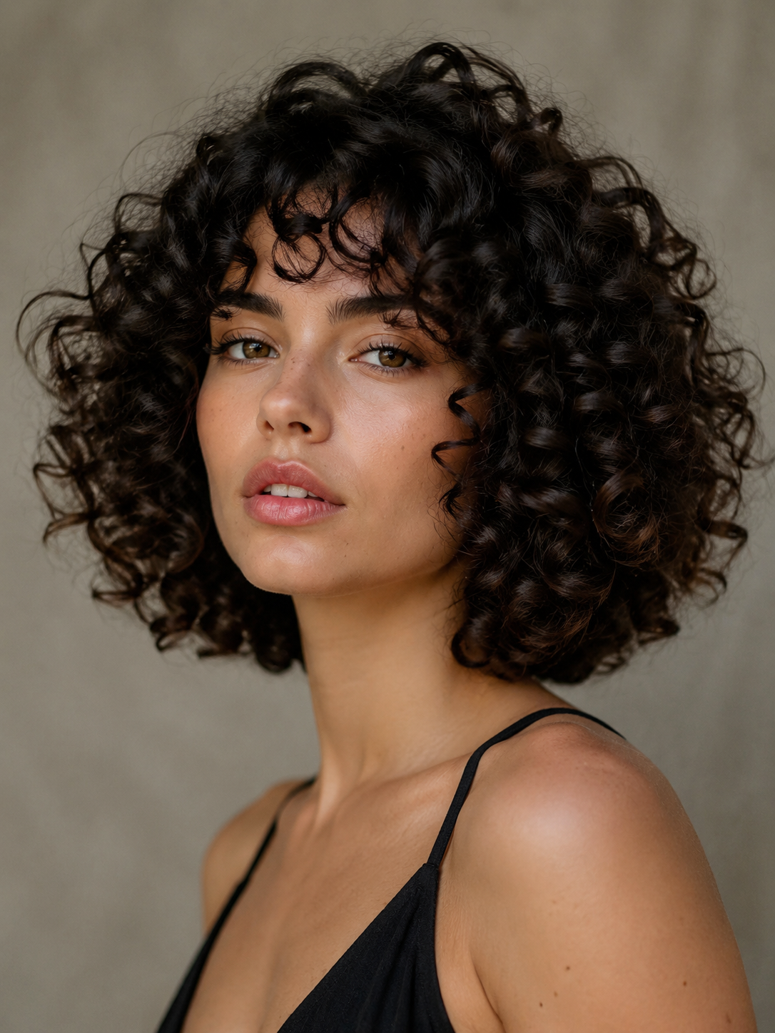 curly bob for thick hair with controlled volume and shaped curl outline