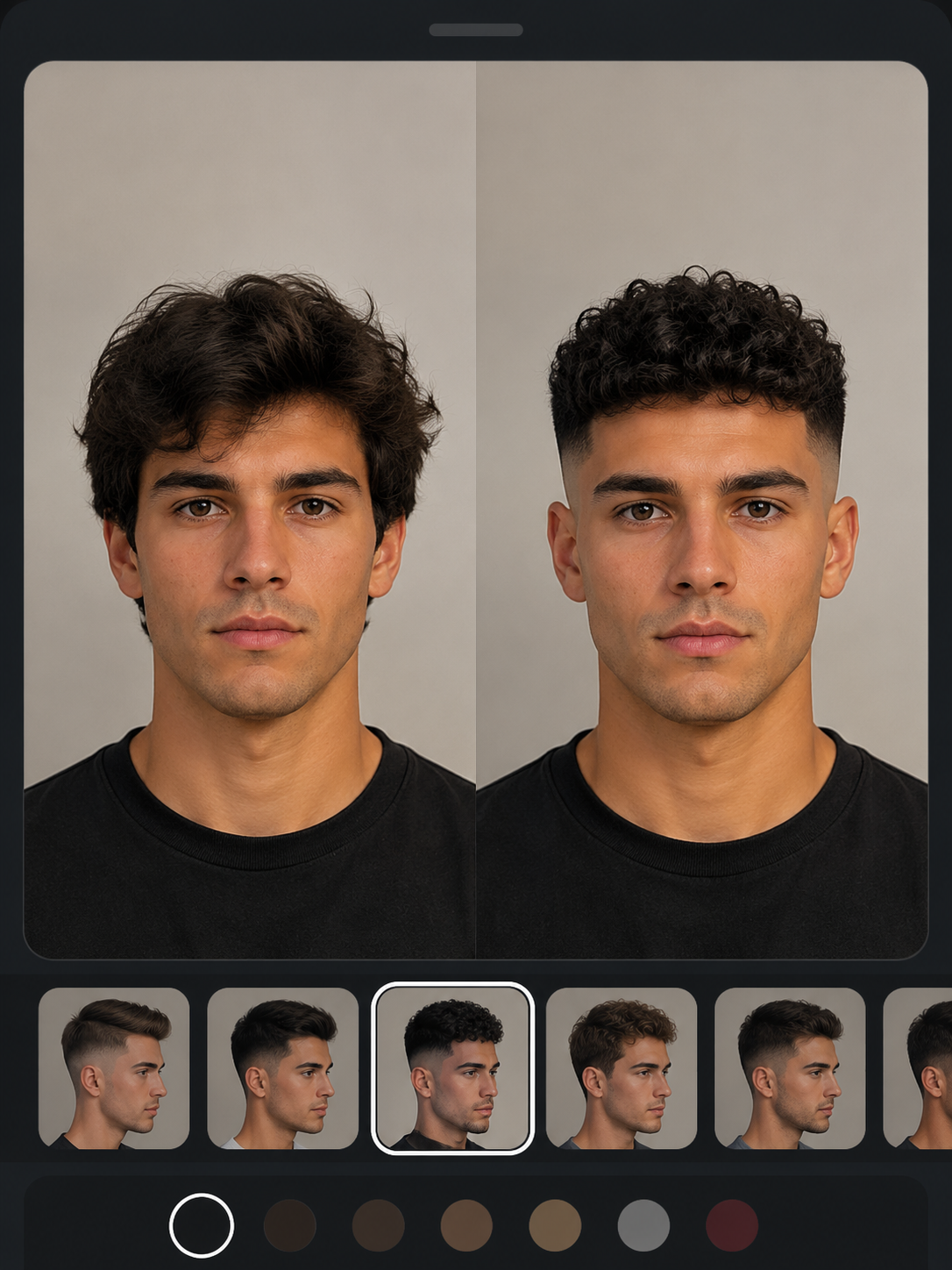 AI curly top fade try on preview