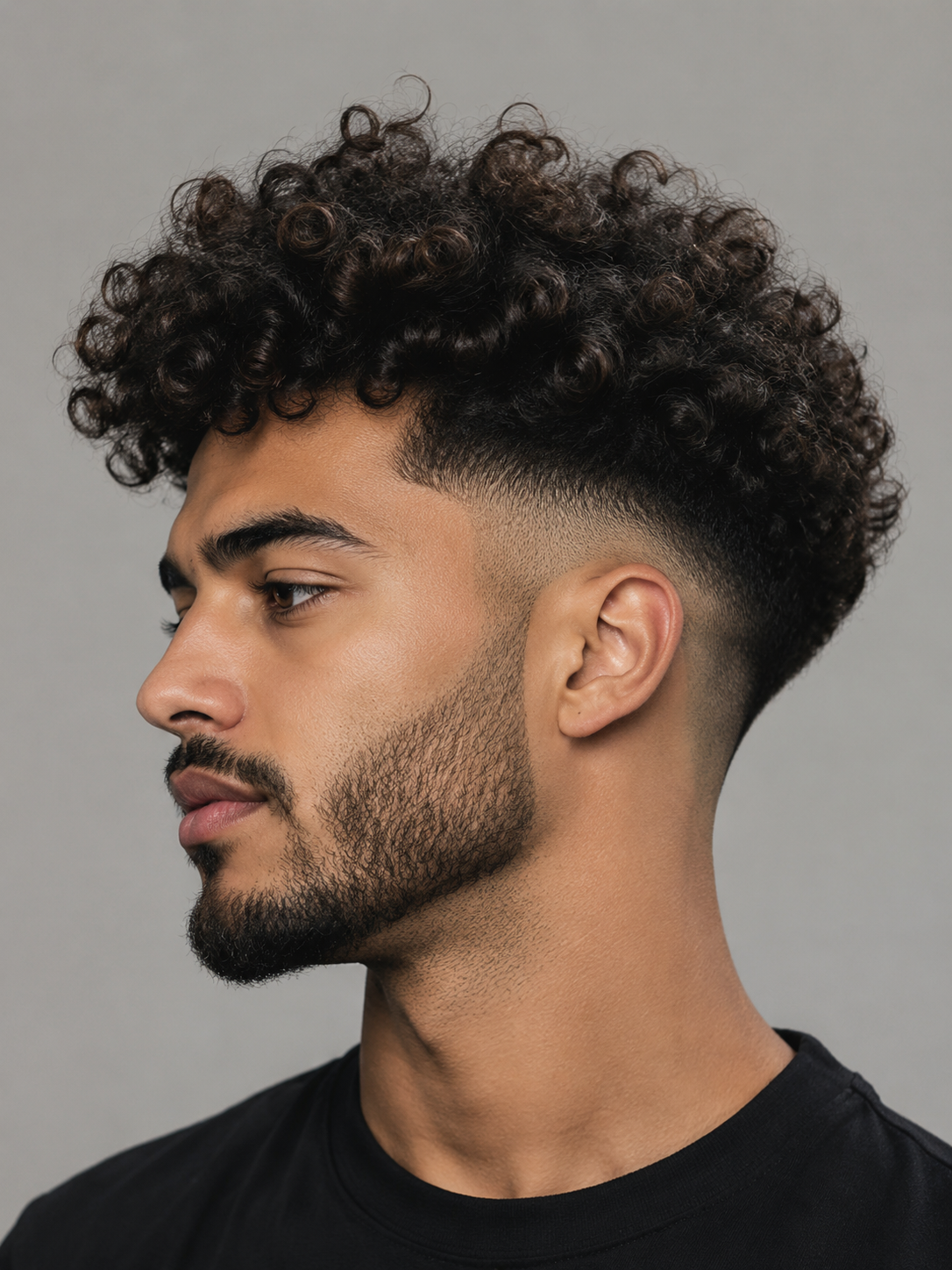 curly top fade with defined curls and clean sides