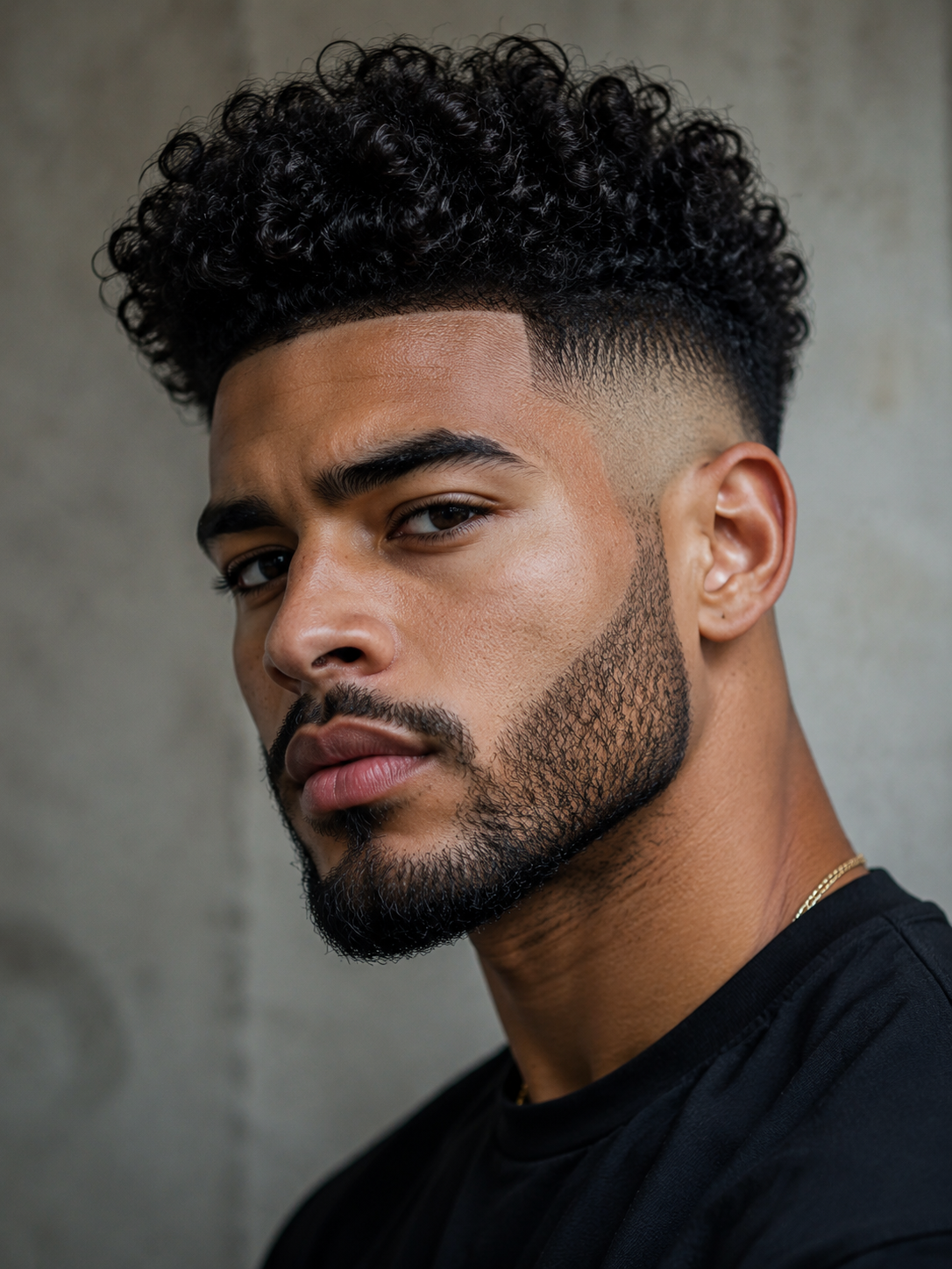 high curly top fade with bold shape