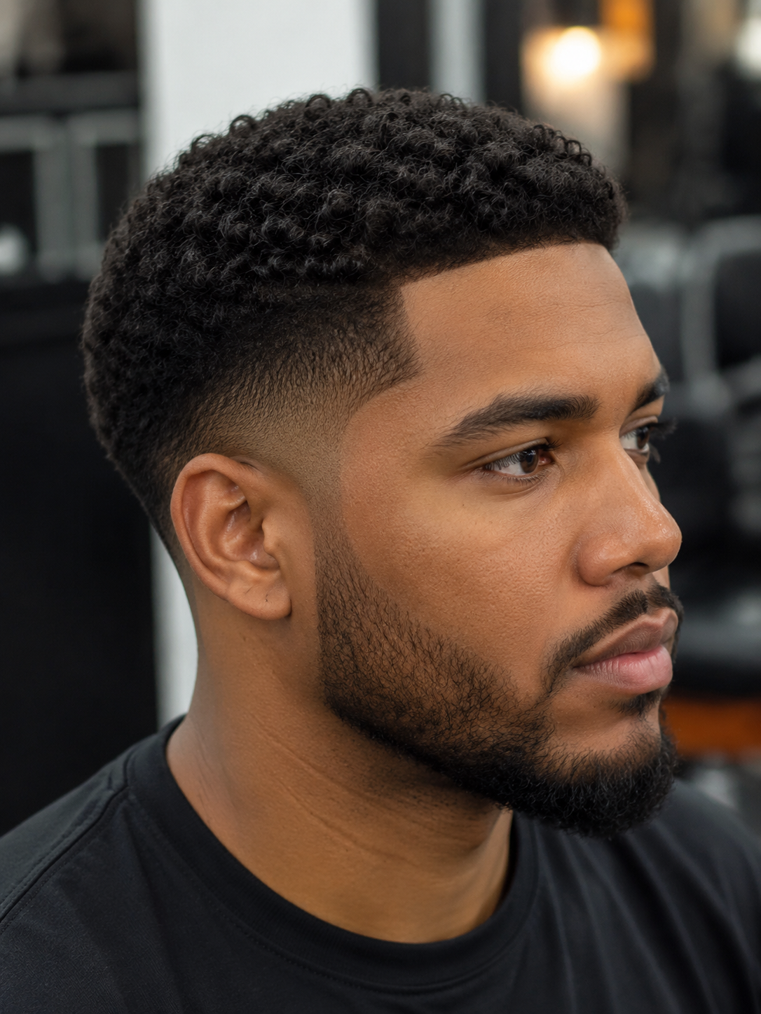 low curly top fade with subtle blend