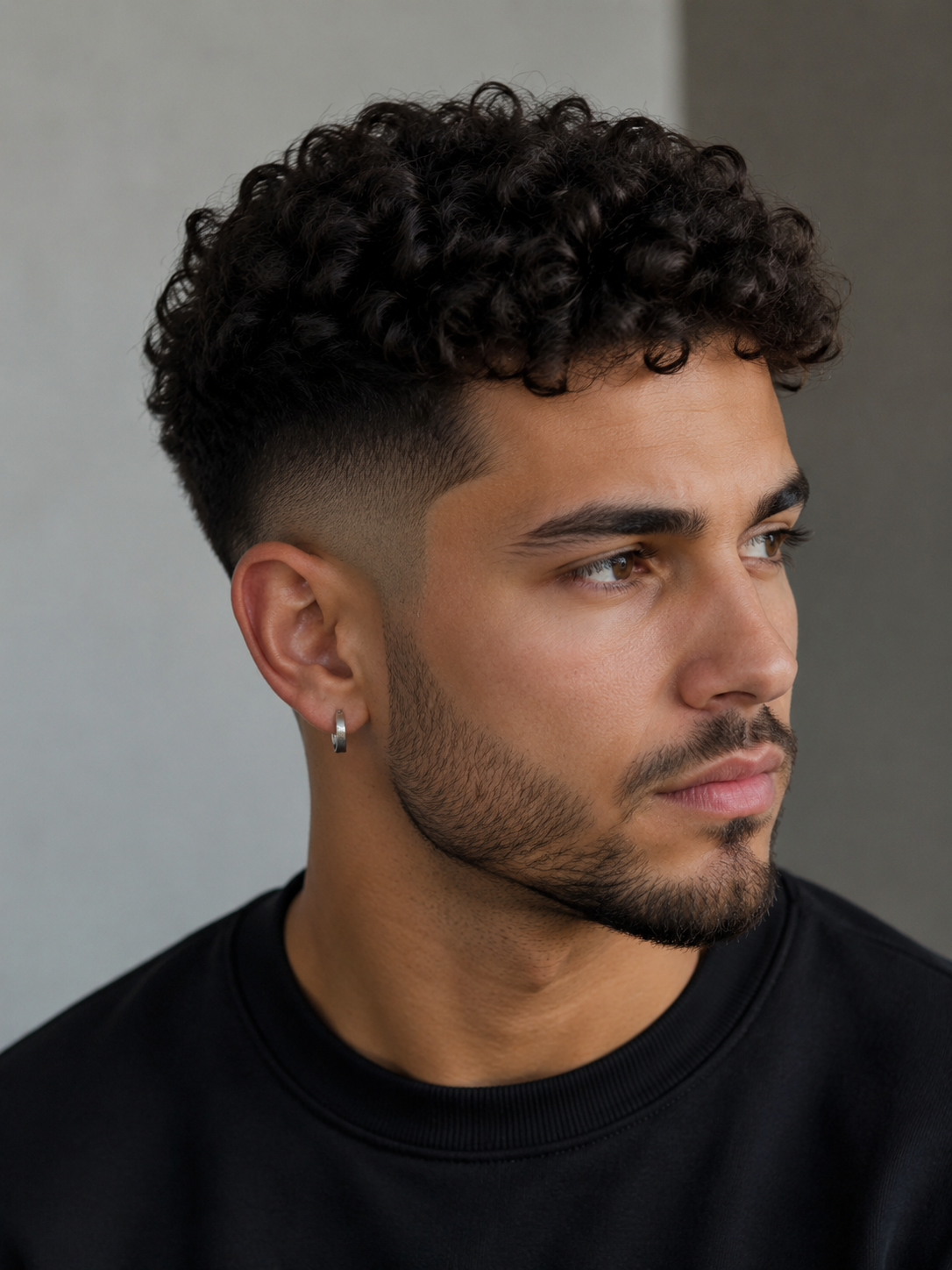 mid curly top fade with visible contrast