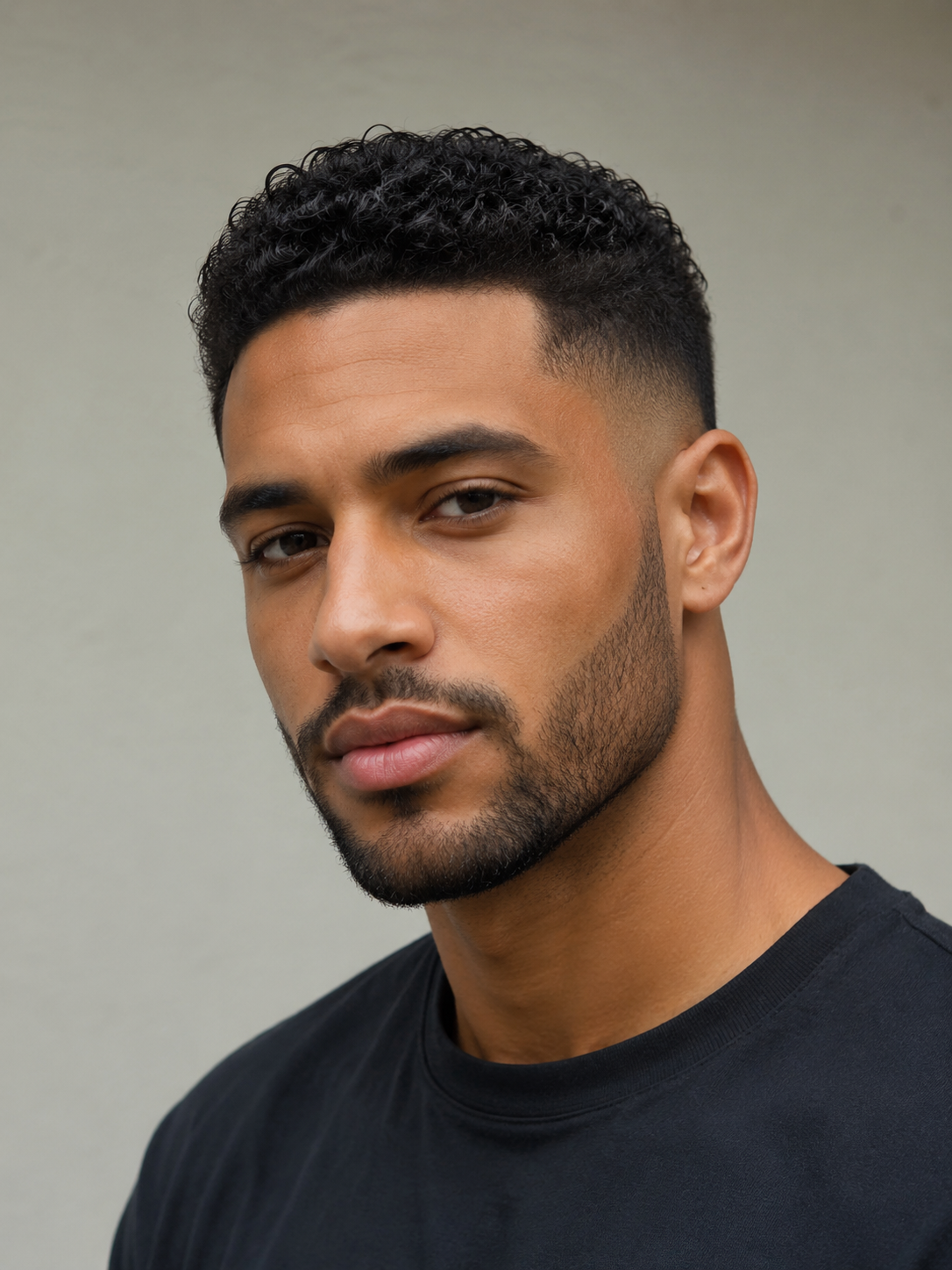 short curly top fade with compact curls