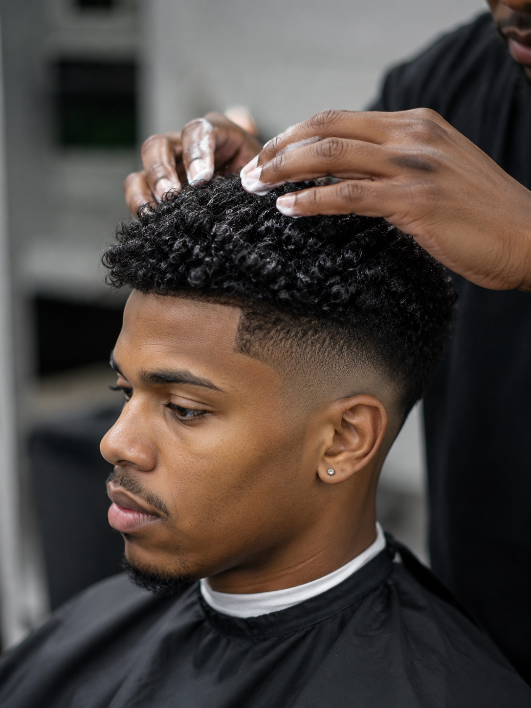 maintaining a curly top fade with curl cream
