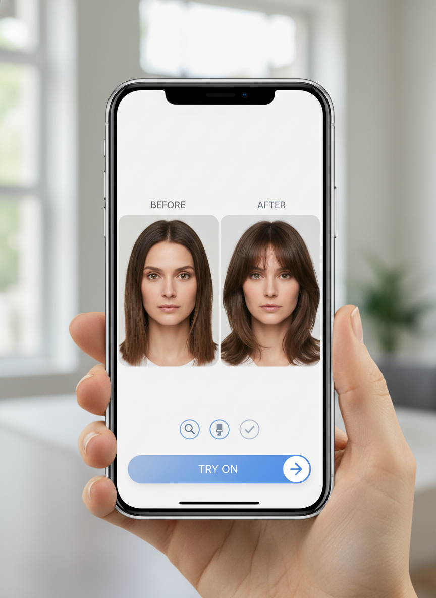 AI curtain bangs try on preview