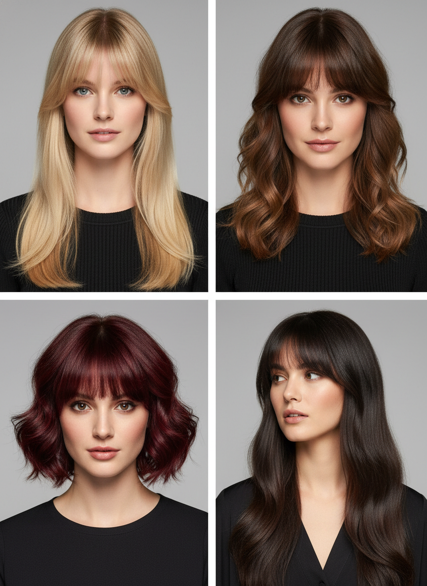 related hairstyles including curtain bangs bob lob and layers