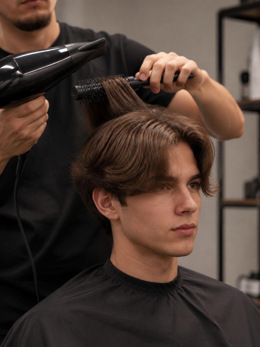 styling curtains haircut with blow dryer