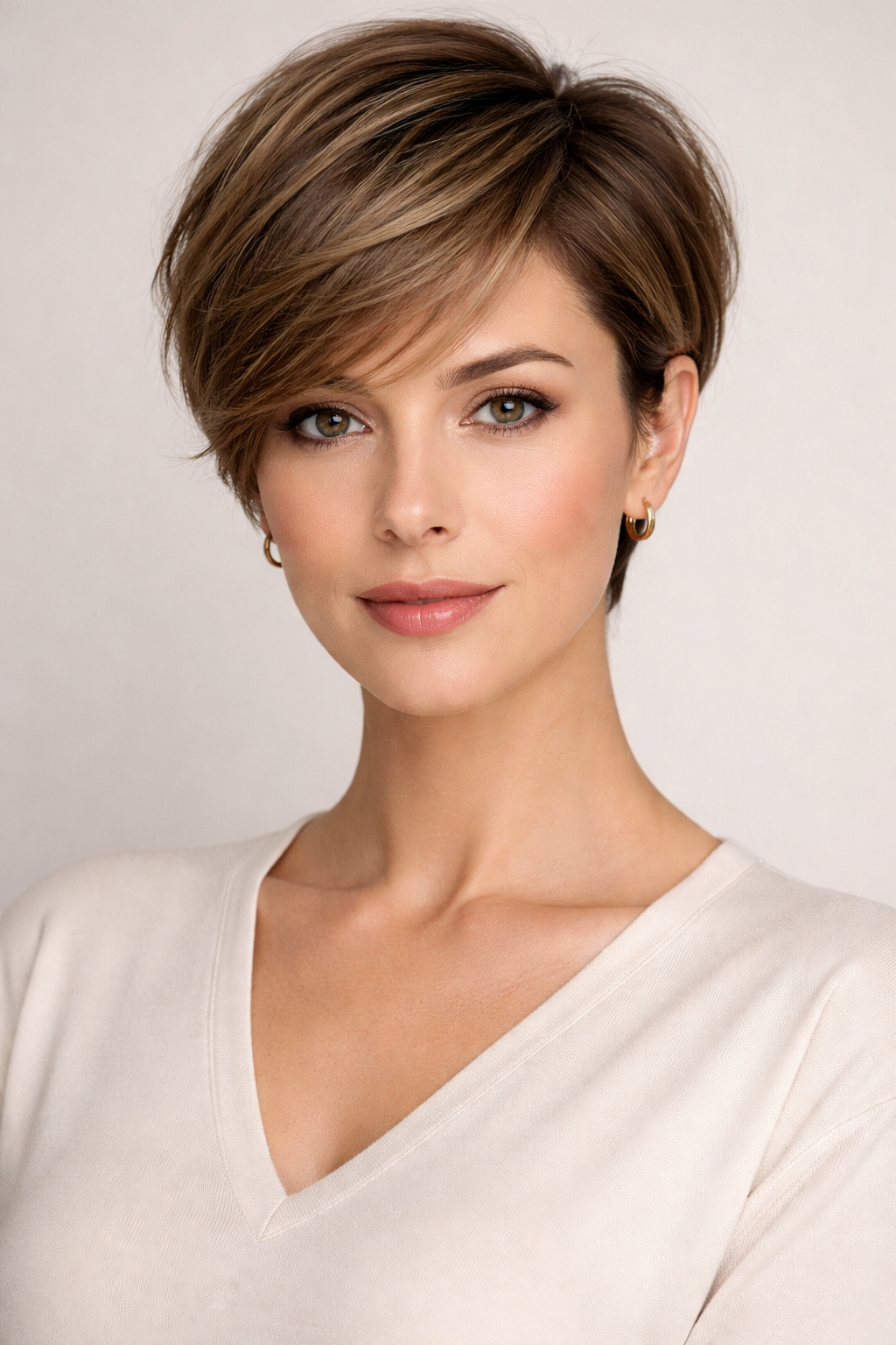 pixie cut for diamond face with side-swept softness