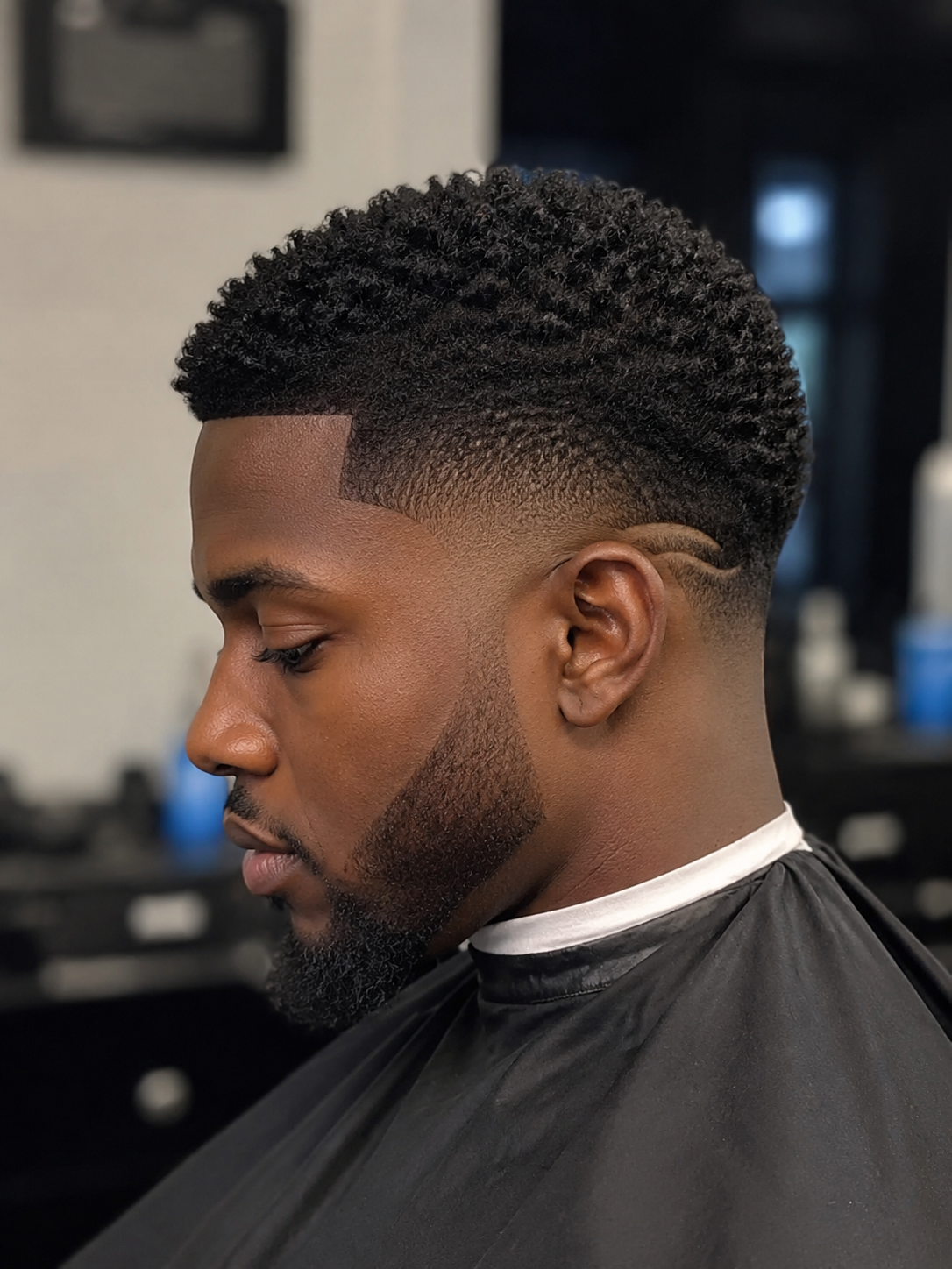 drop fade black male with lineup