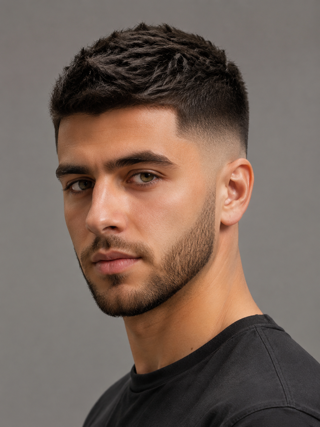 drop fade haircut with curved fade behind the ear
