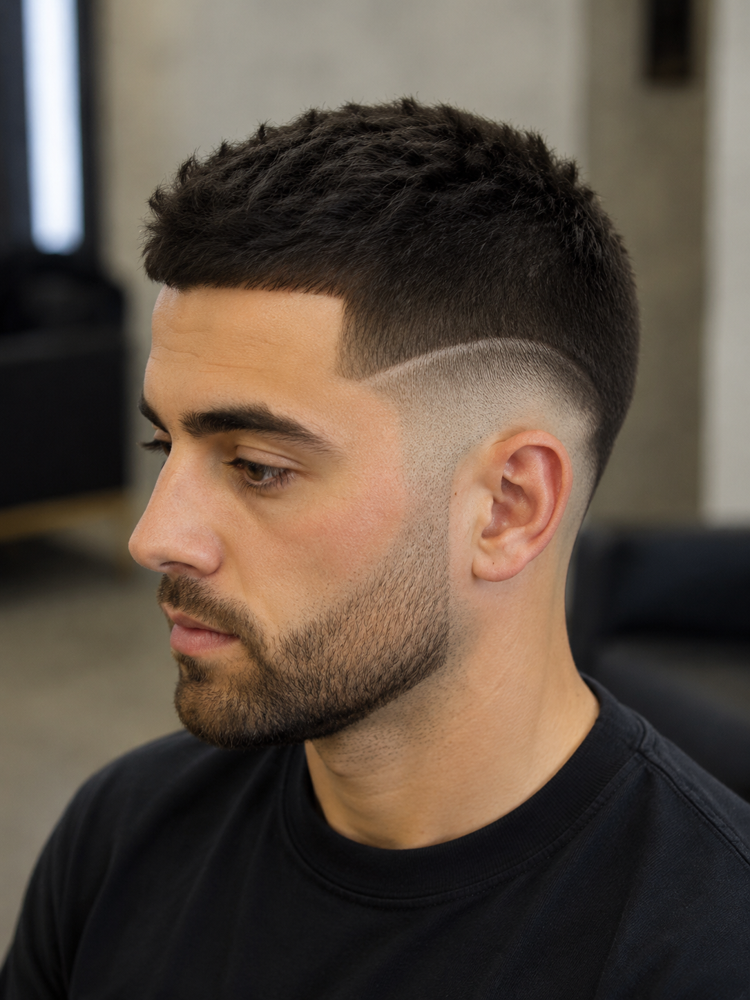 mid drop fade with visible curve around sides