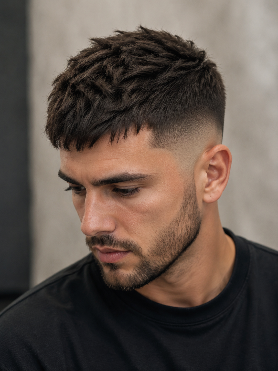drop fade textured crop with choppy forward top