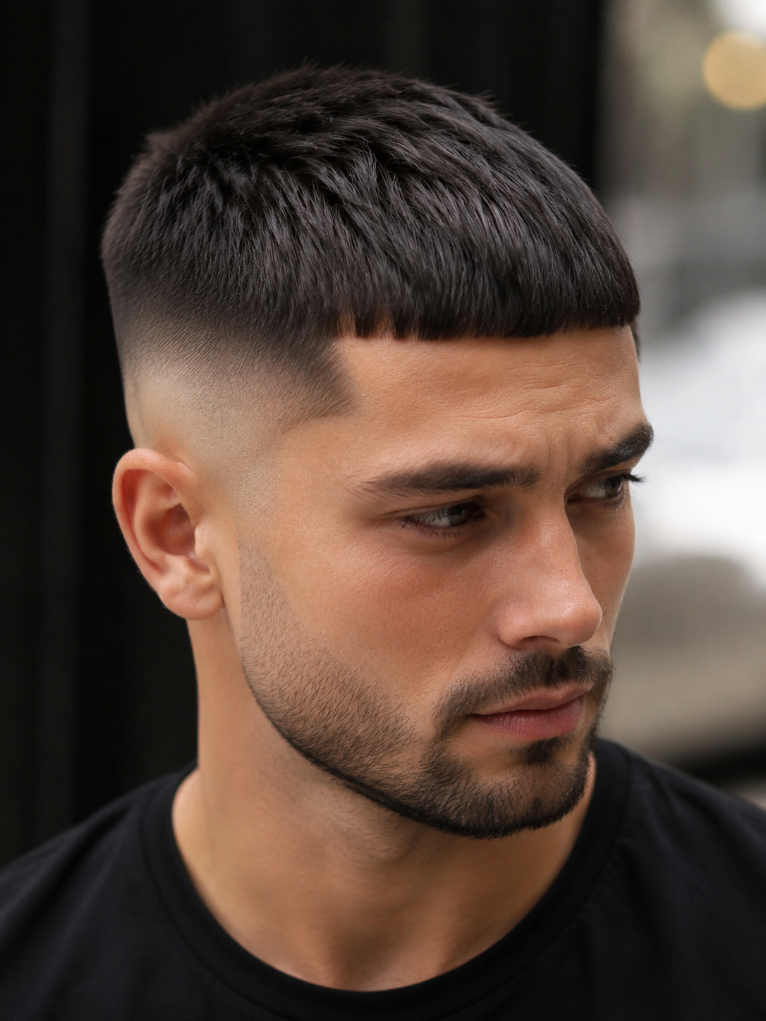 French crop skin fade with bold contrast