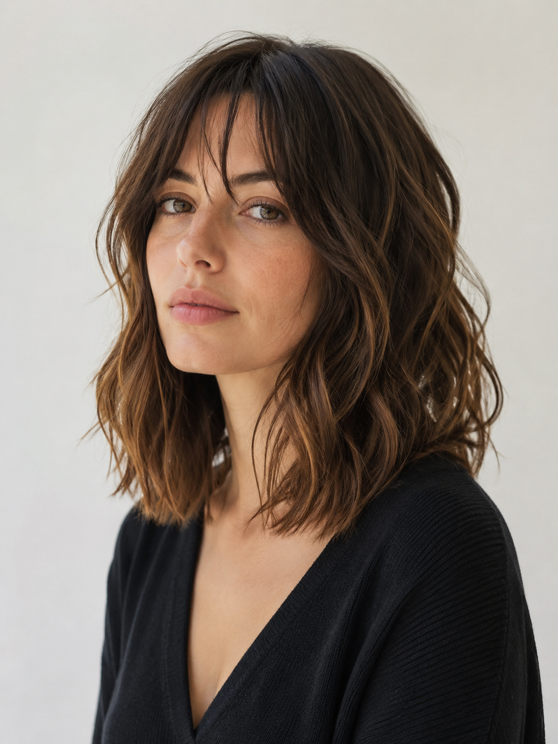 wavy fringe long bob with soft waves and natural fringe flow