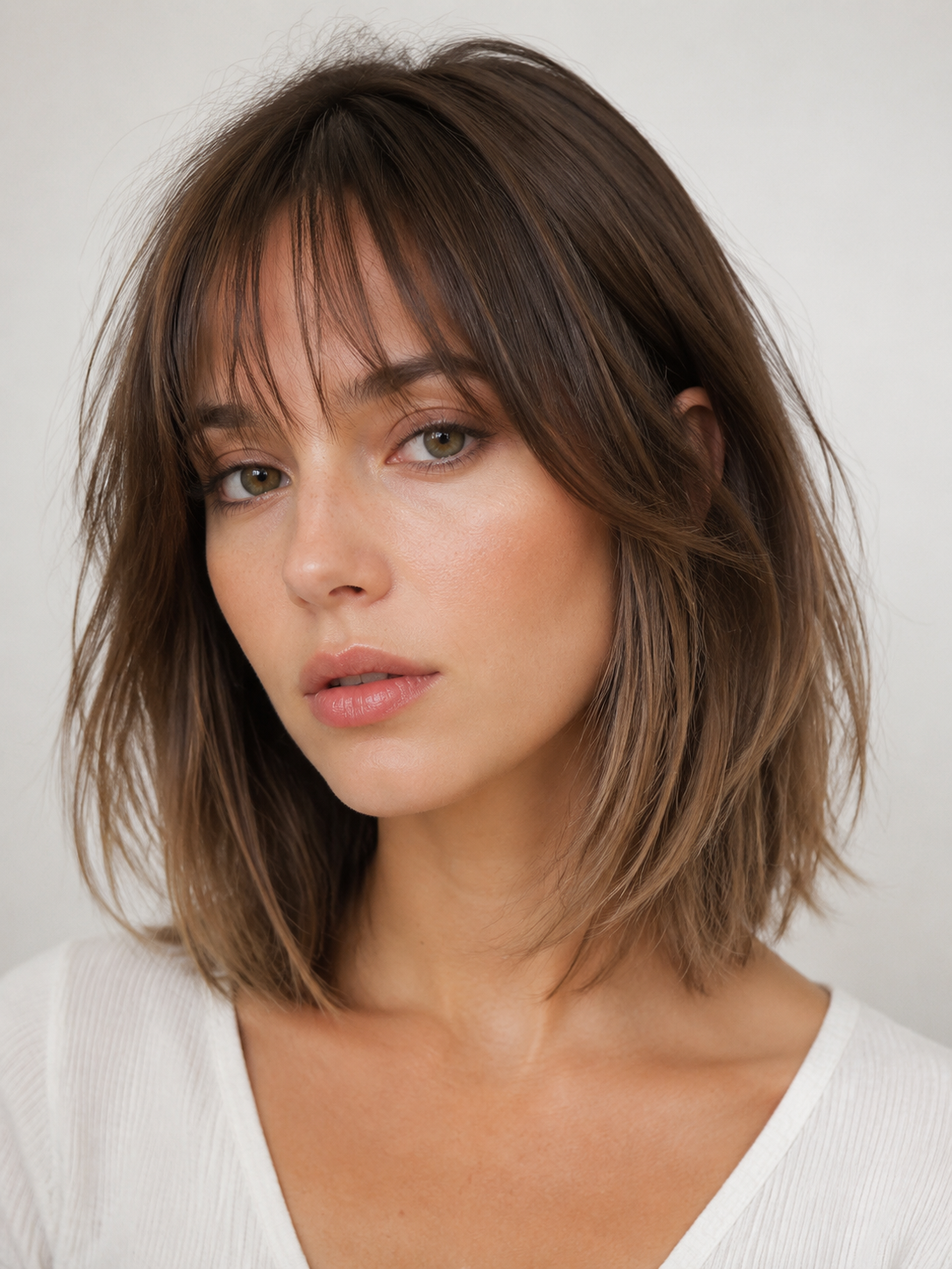 wispy fringe lob with light see through bangs and lob length