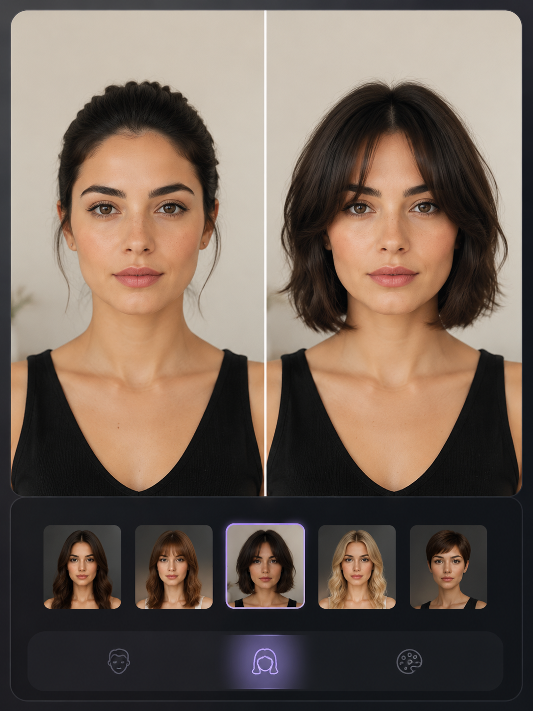 AI hairstyle try on preview for diamond face shape