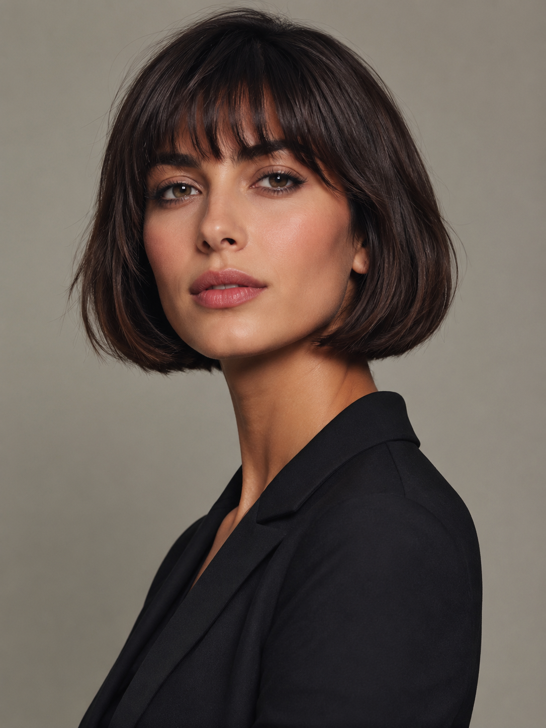 Italian bob with bangs and full rounded bob shape