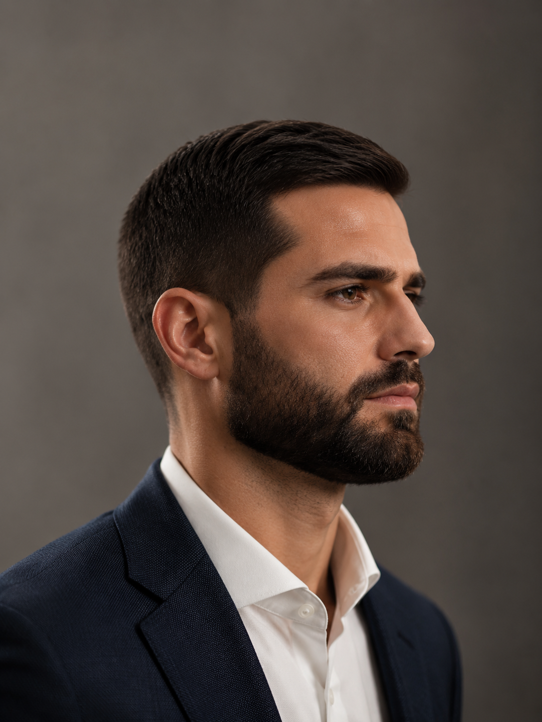 Ivy League haircut paired with a beard