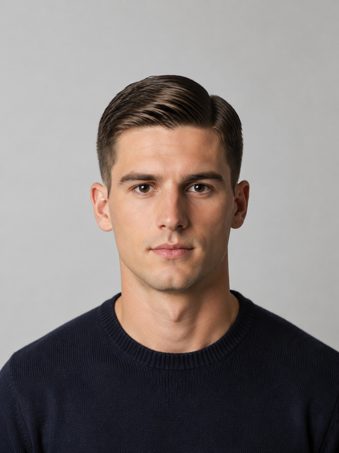 Ivy League haircut showing side part and tapered sides