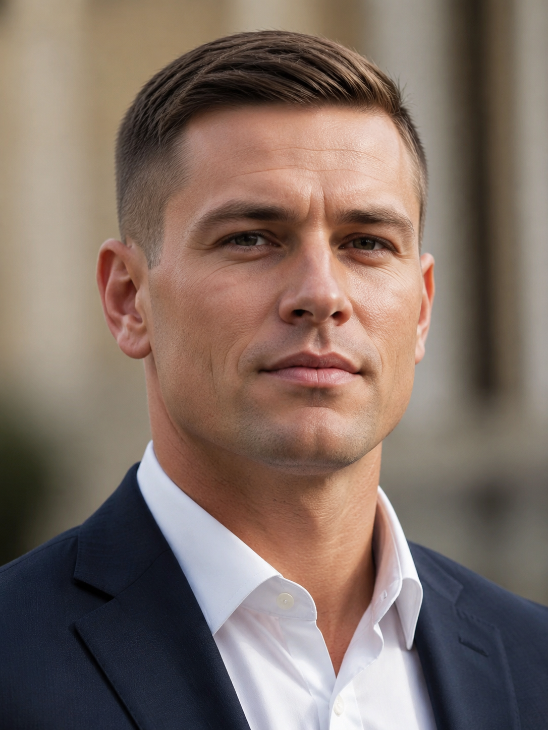 short Ivy League haircut with low top length