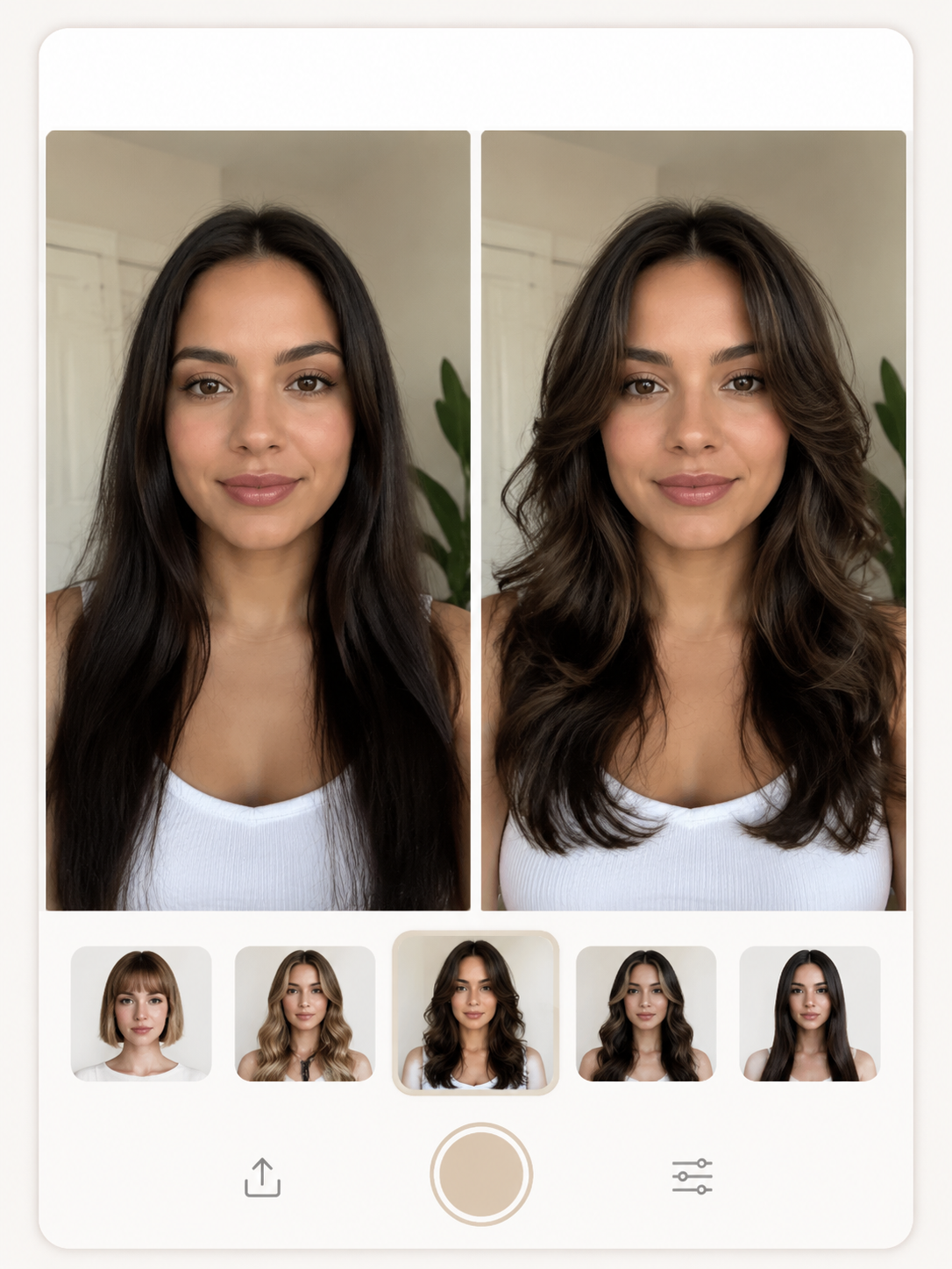 AI layered wavy hair try on preview on a selfie