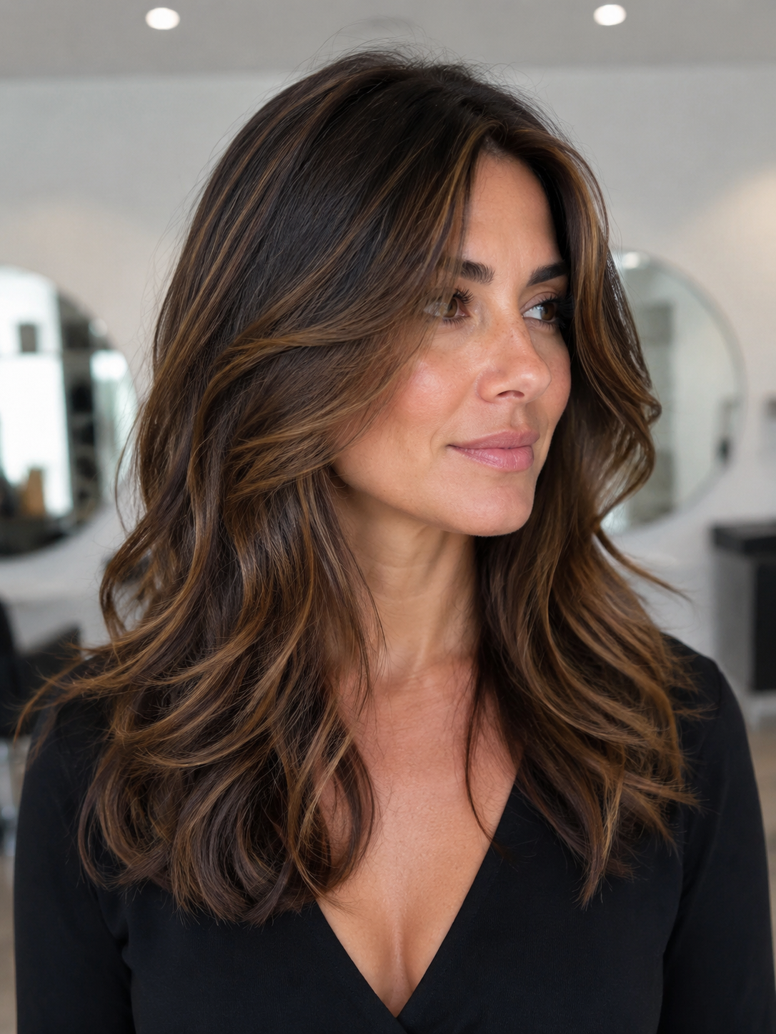 layered wavy haircut showing blended layers and wave movement