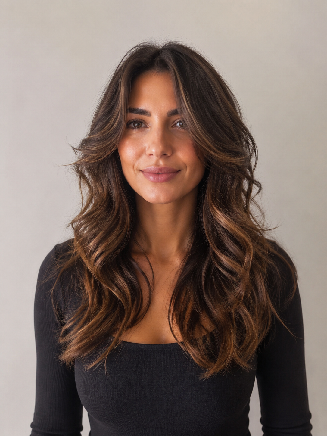 face framing layered wavy hair with movement around the cheekbones