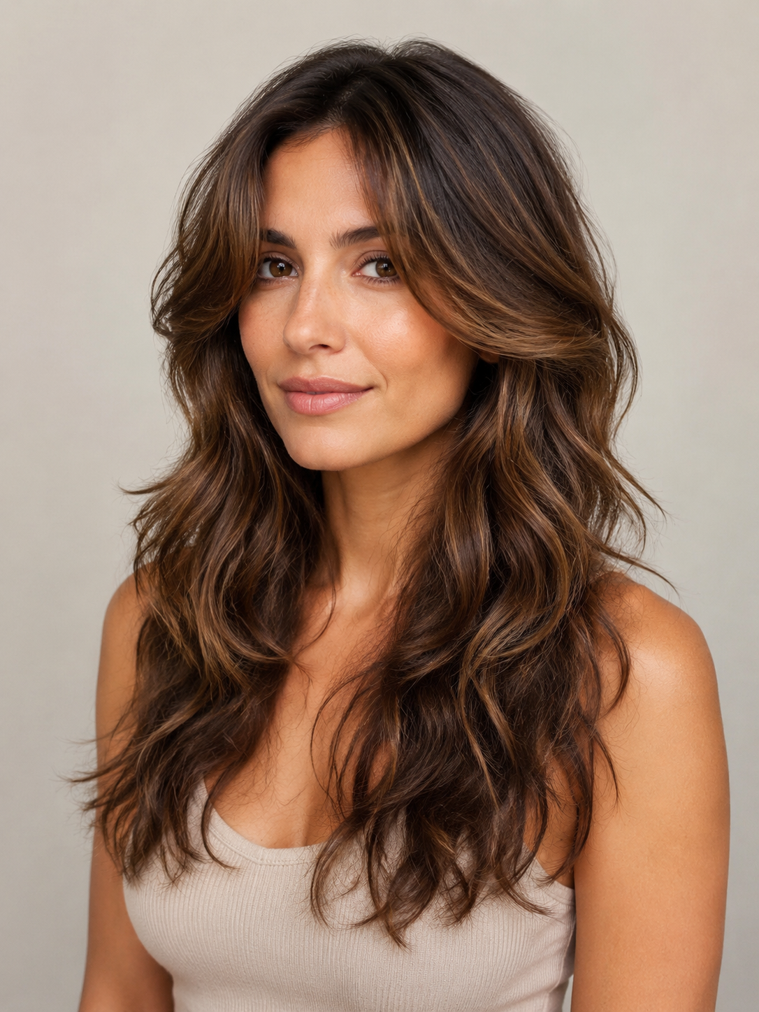 layered wavy hair with soft face framing