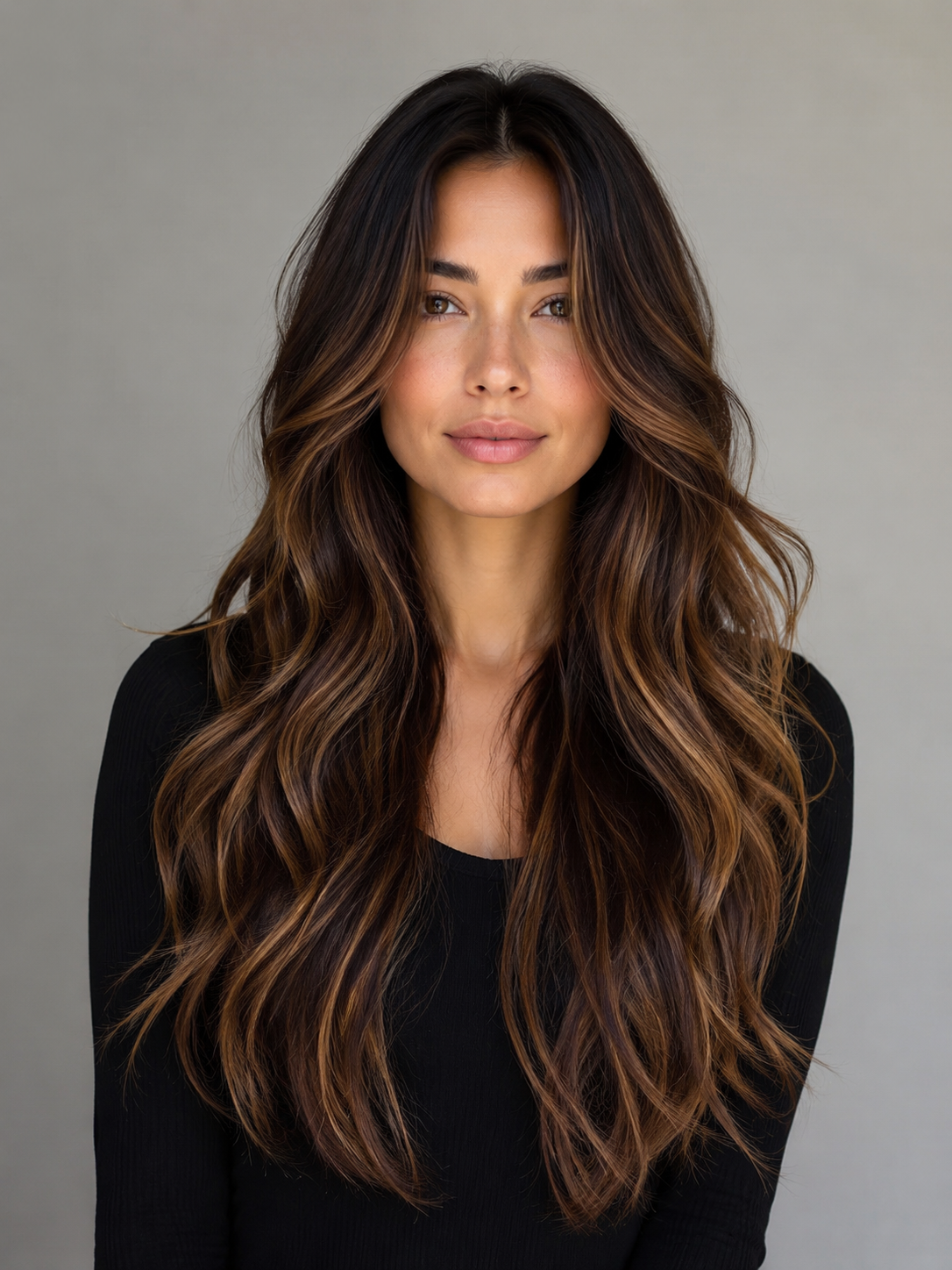 long layered wavy hair with flowing waves past the shoulders