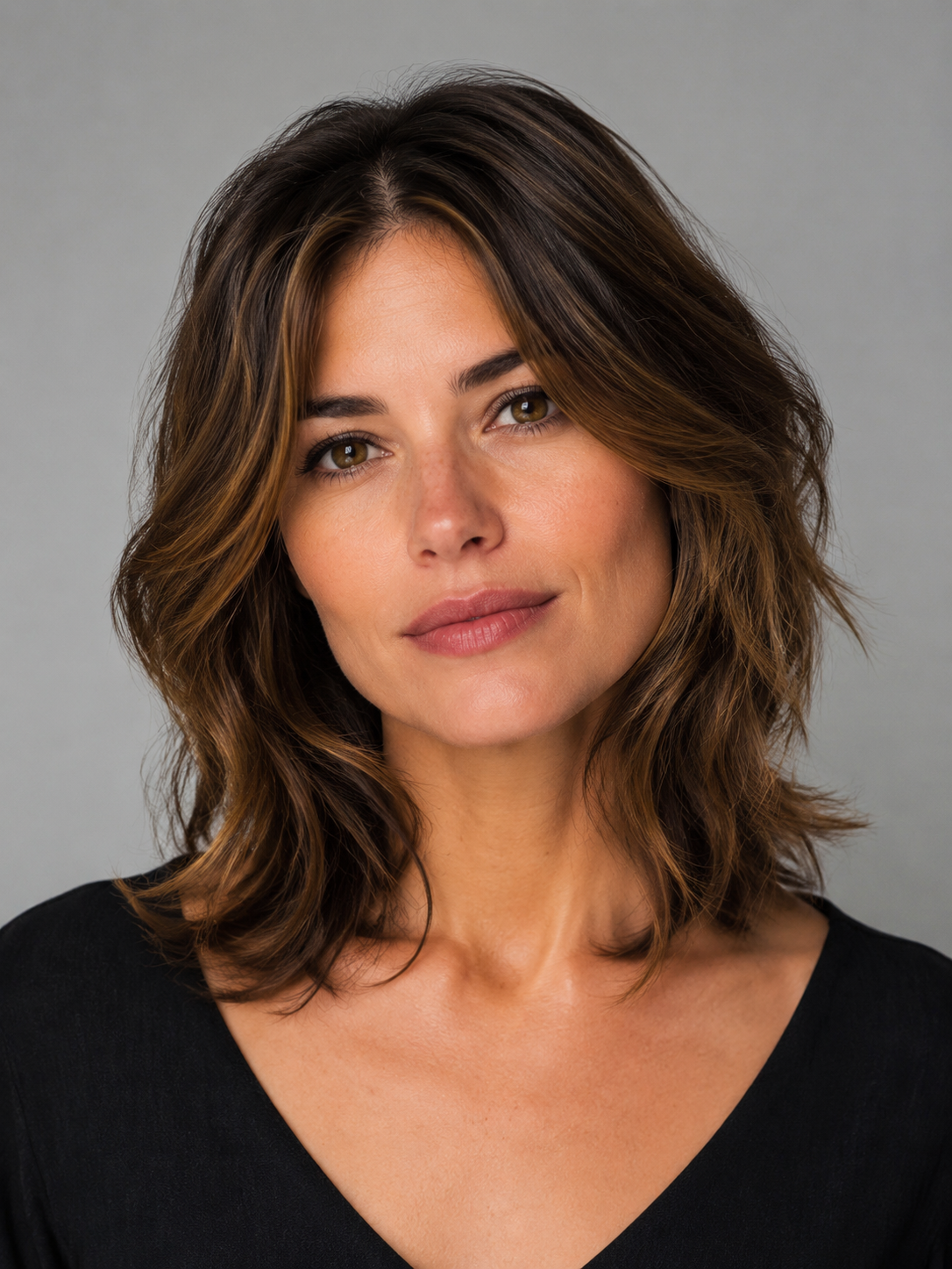 medium layered wavy hair at shoulder or collarbone length
