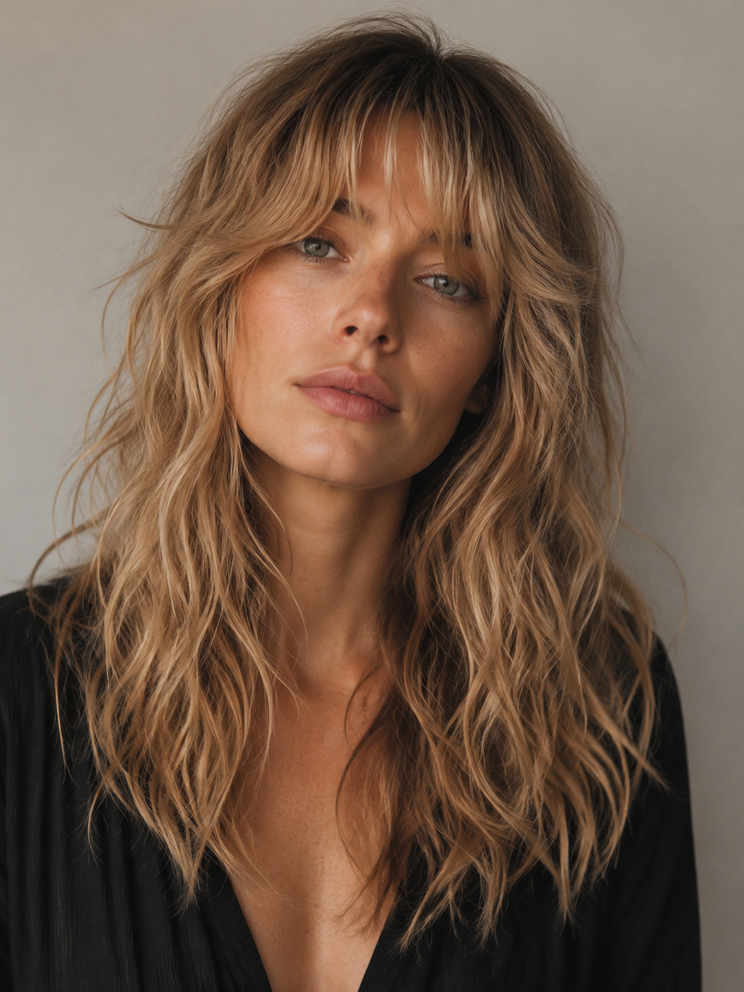 shaggy layered wavy hair with piecey texture and crown movement