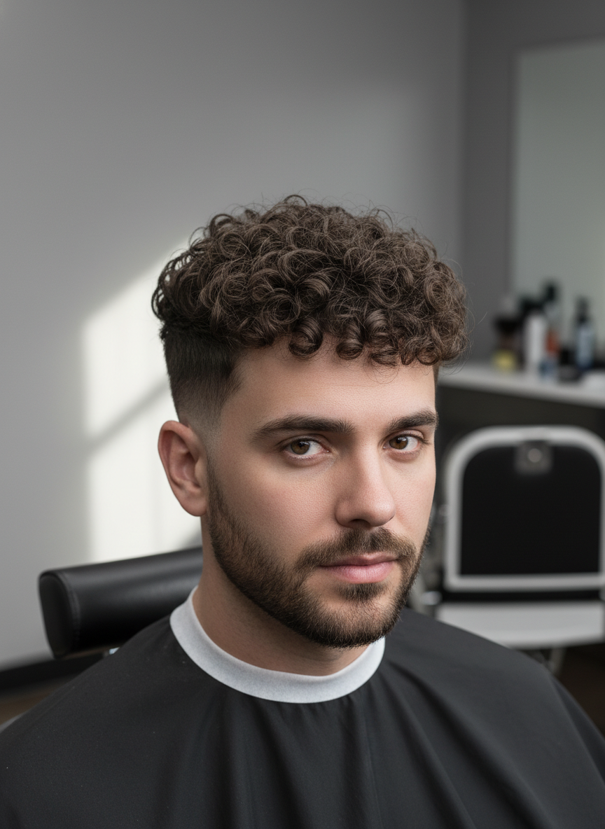 low taper fade curly hair with defined curls