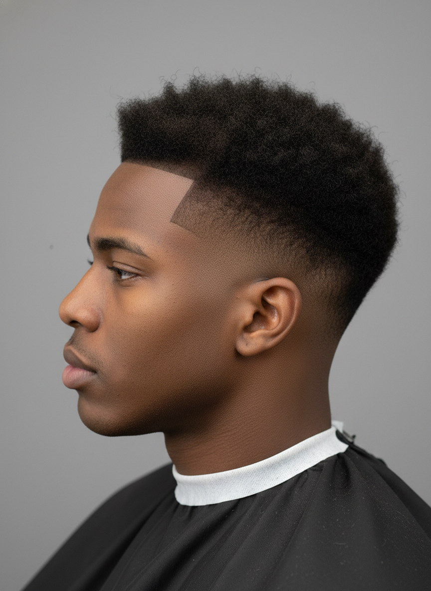 side profile showing where a low taper fade starts around the sideburn and neckline