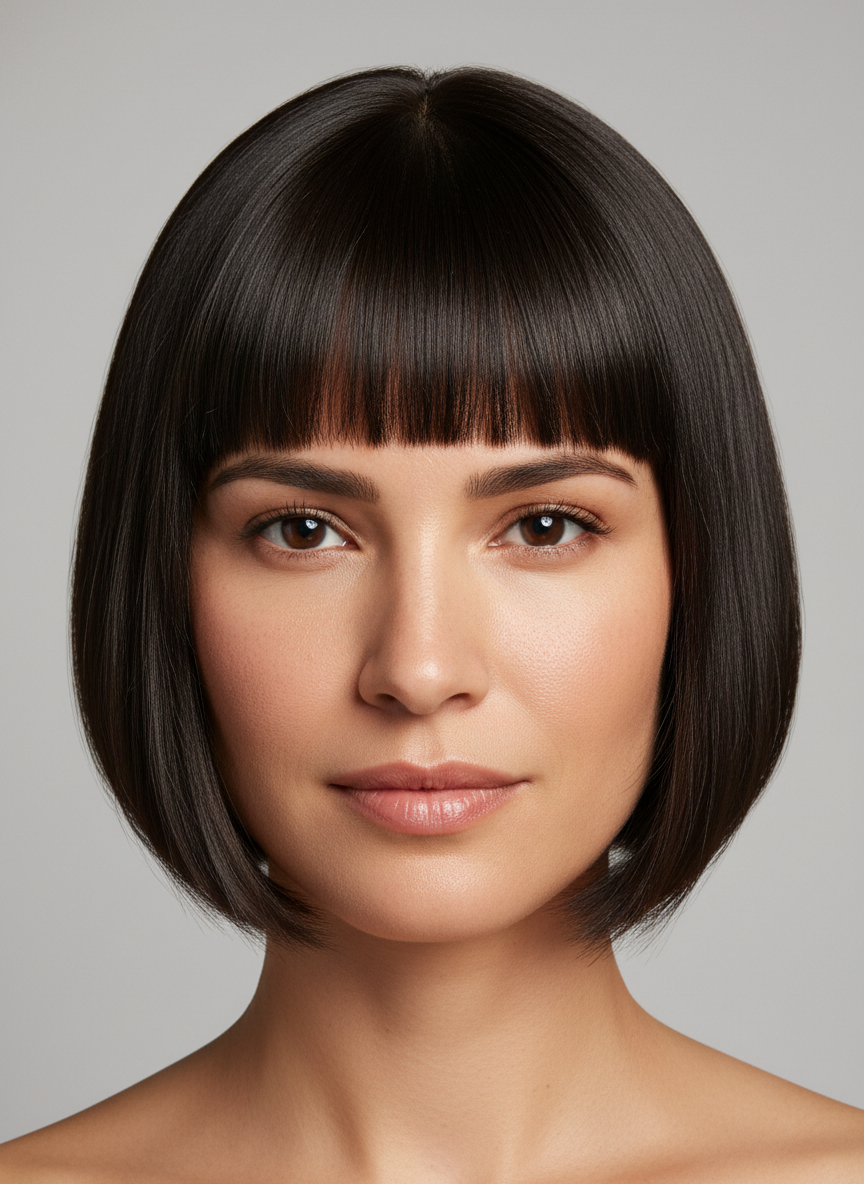 blunt medium bob haircut with bangs
