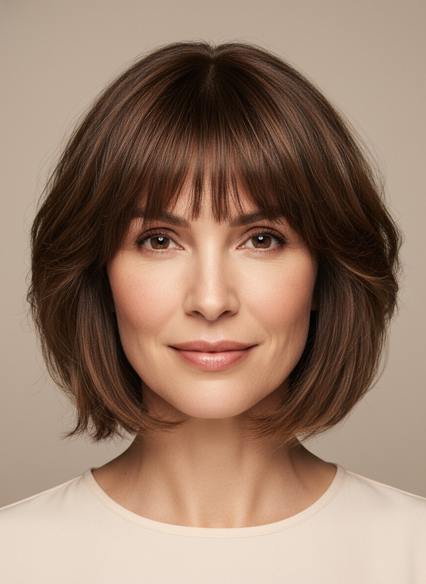 layered medium bob haircut with bangs