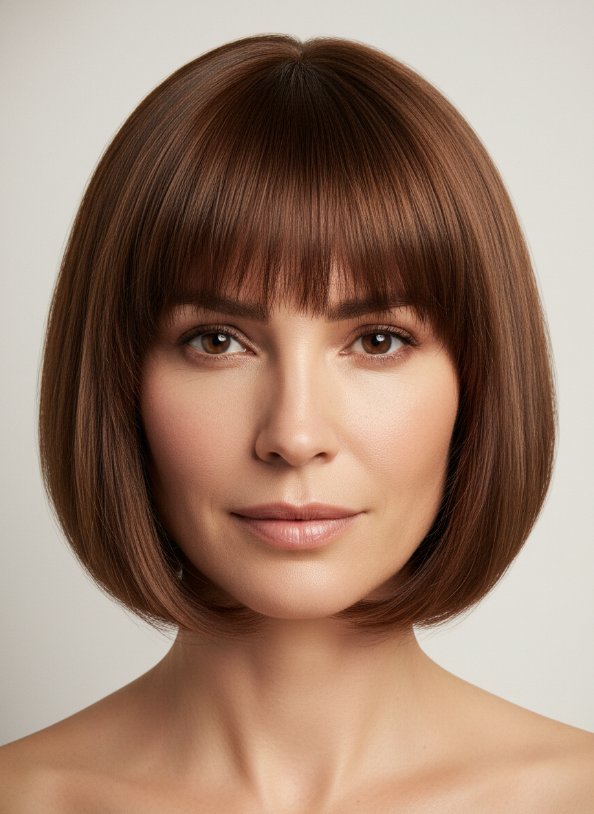 medium bob with bangs for thick hair