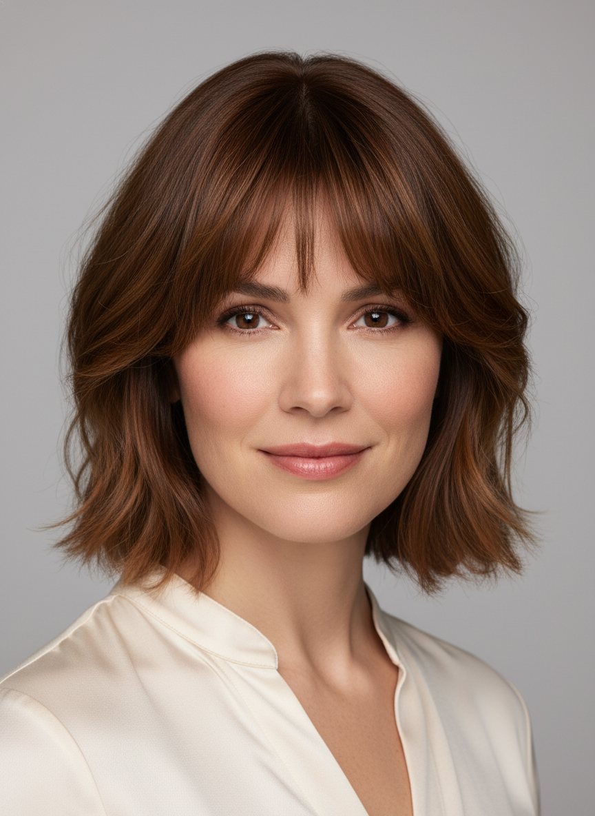 wavy medium bob haircut with bangs