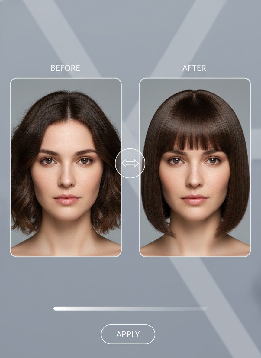 AI medium bob with bangs try on preview