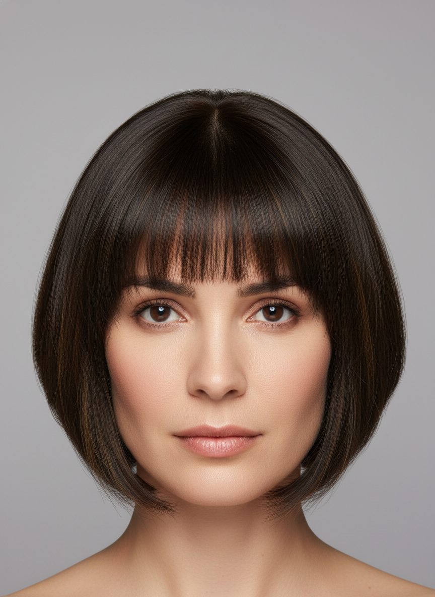 medium bob with bangs showing length and fringe