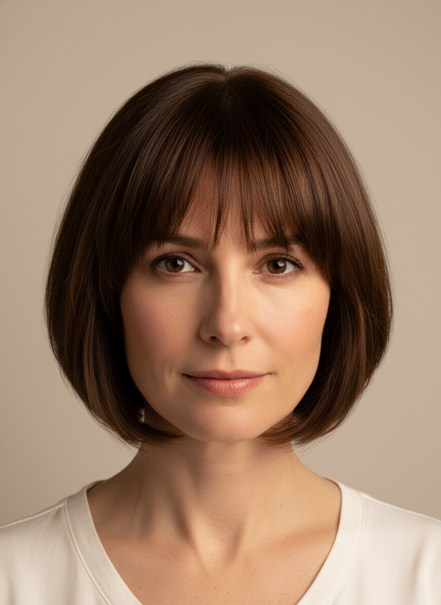 medium bob haircut with bangs and soft face framing