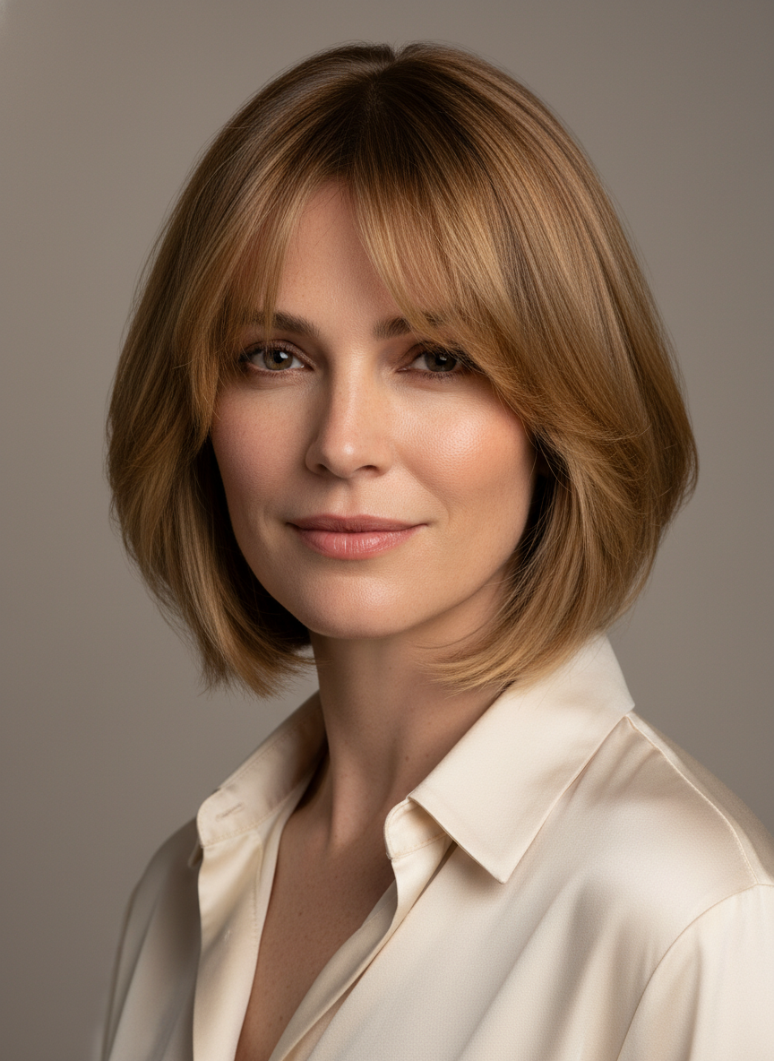 medium bob with wispy bangs