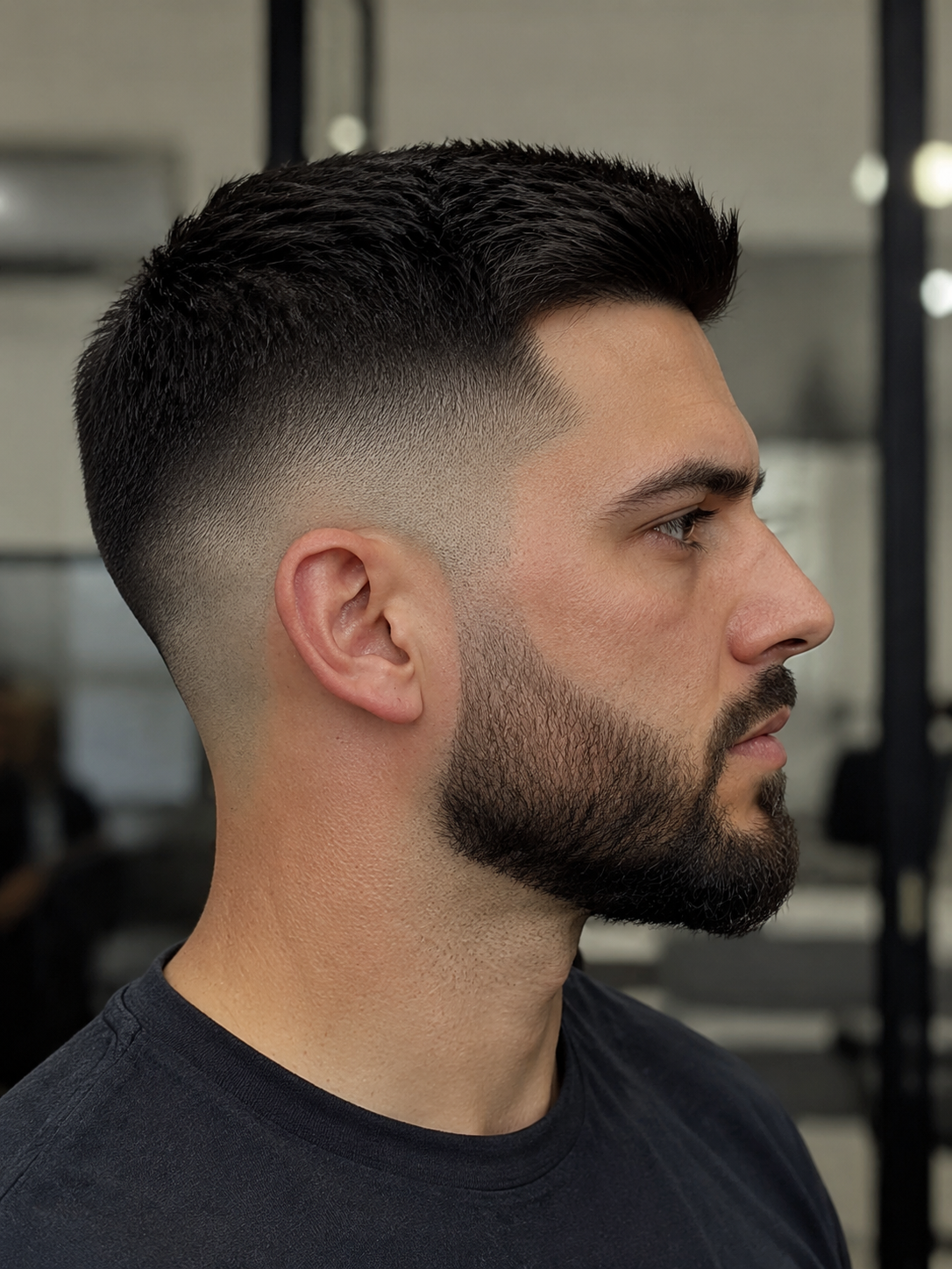 mid fade with beard blended into side profile