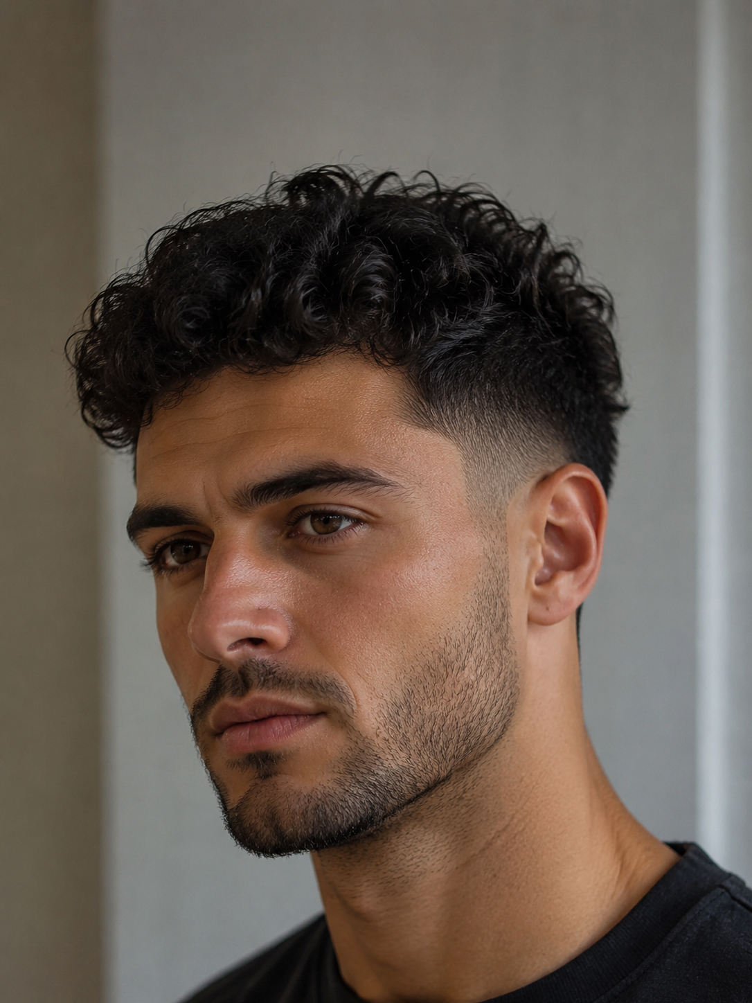 mid fade curly hair with curls on top