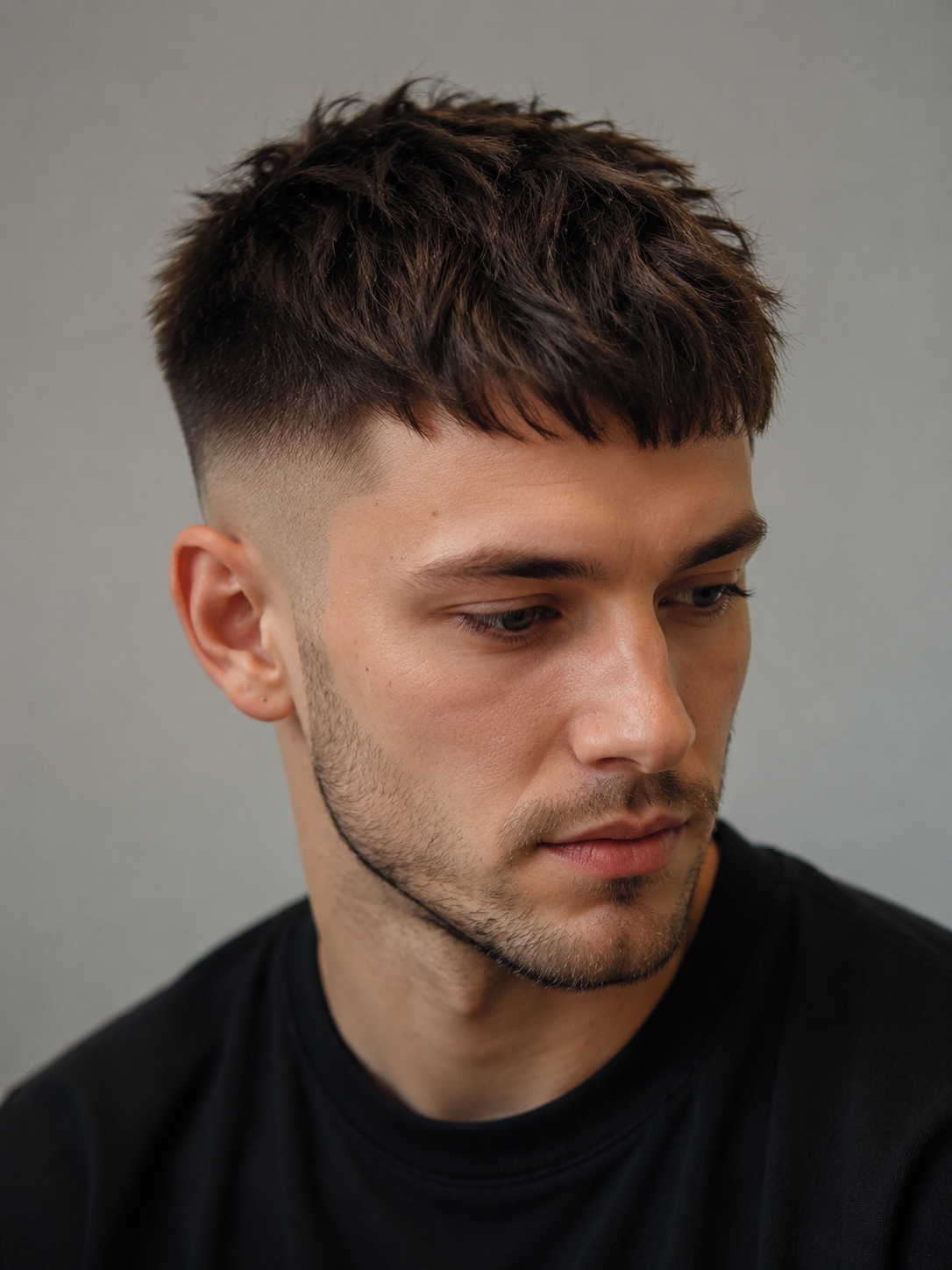mid fade textured crop with choppy forward top